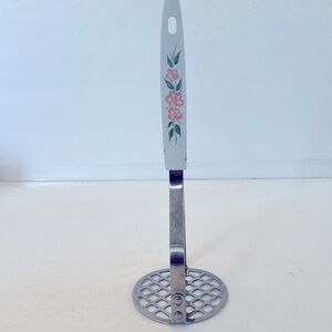 Vintage Stainless Steel Potato Masher Pink Flower Handle USA